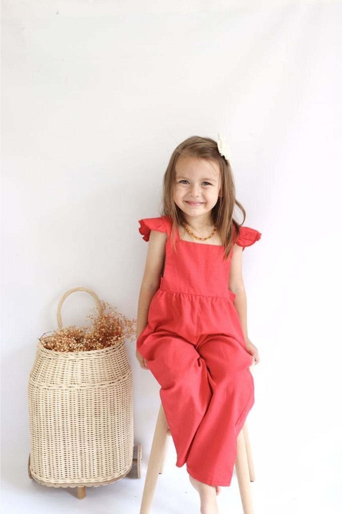 Red linen jumpsuit discount