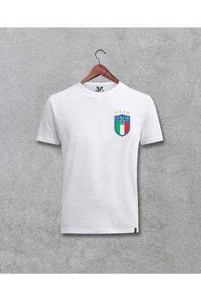 Erkek Beyaz Italya Milli Takım Logo Göğüs Baskılı Tişört dar7234872531