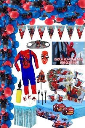 Spiderman Örümcek Adam Parti Malzemeleri Kostümlü 24 Kişilk Party Seti Spıderman Lüxs Set spıdermankostüm