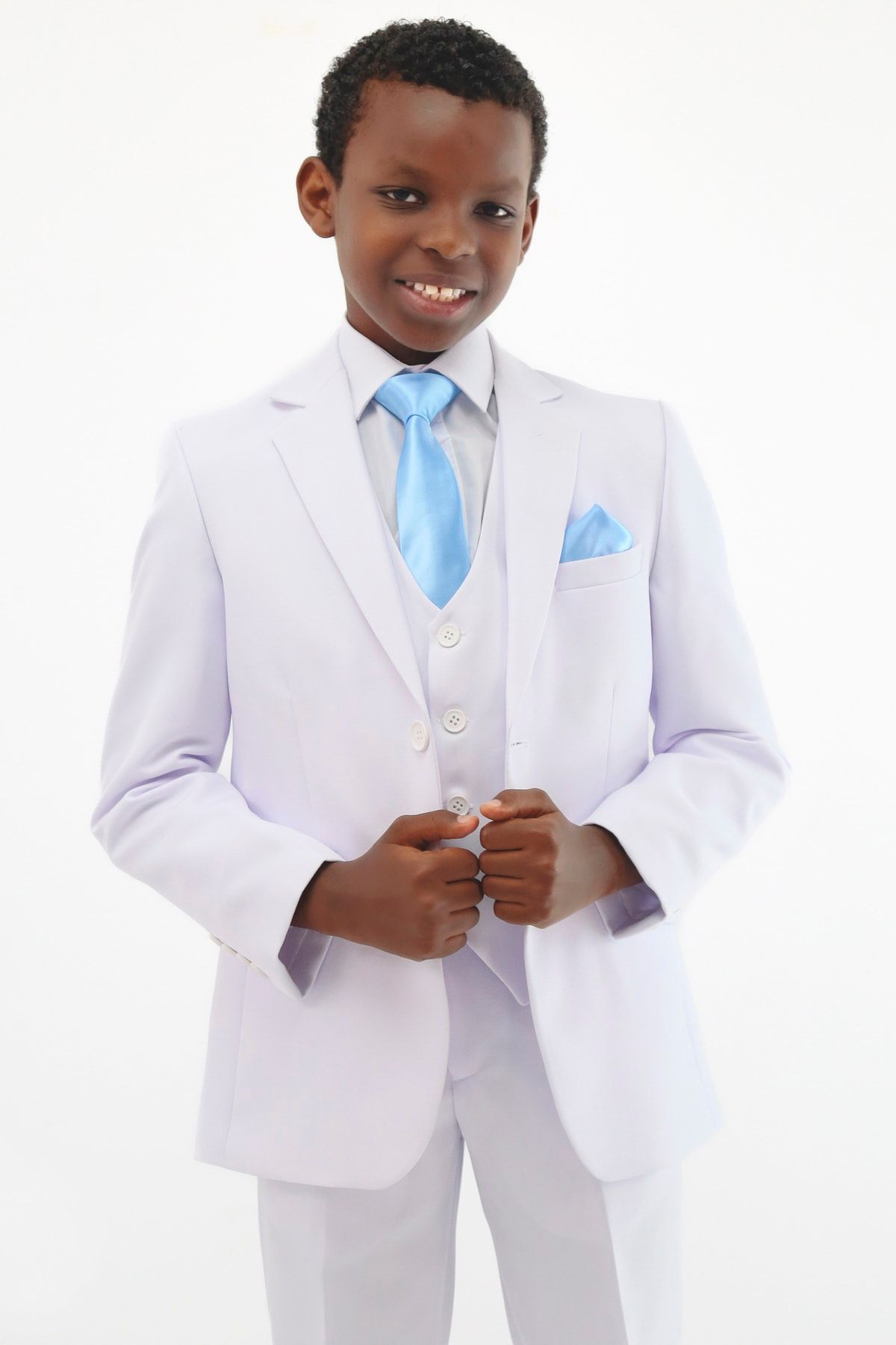 SIRRI-Boy's 3-Piece White Suit Jacket Vest Pants 6