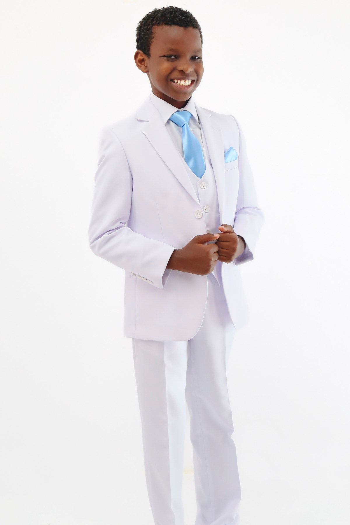 SIRRI-Boy's 3-Piece White Suit Jacket Vest Pants 7