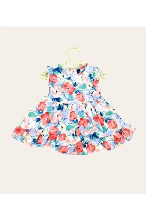 Mınıworld Kız Bebek Çiçek Desenli Volanlı Kısa Kollu Elbise MILA3