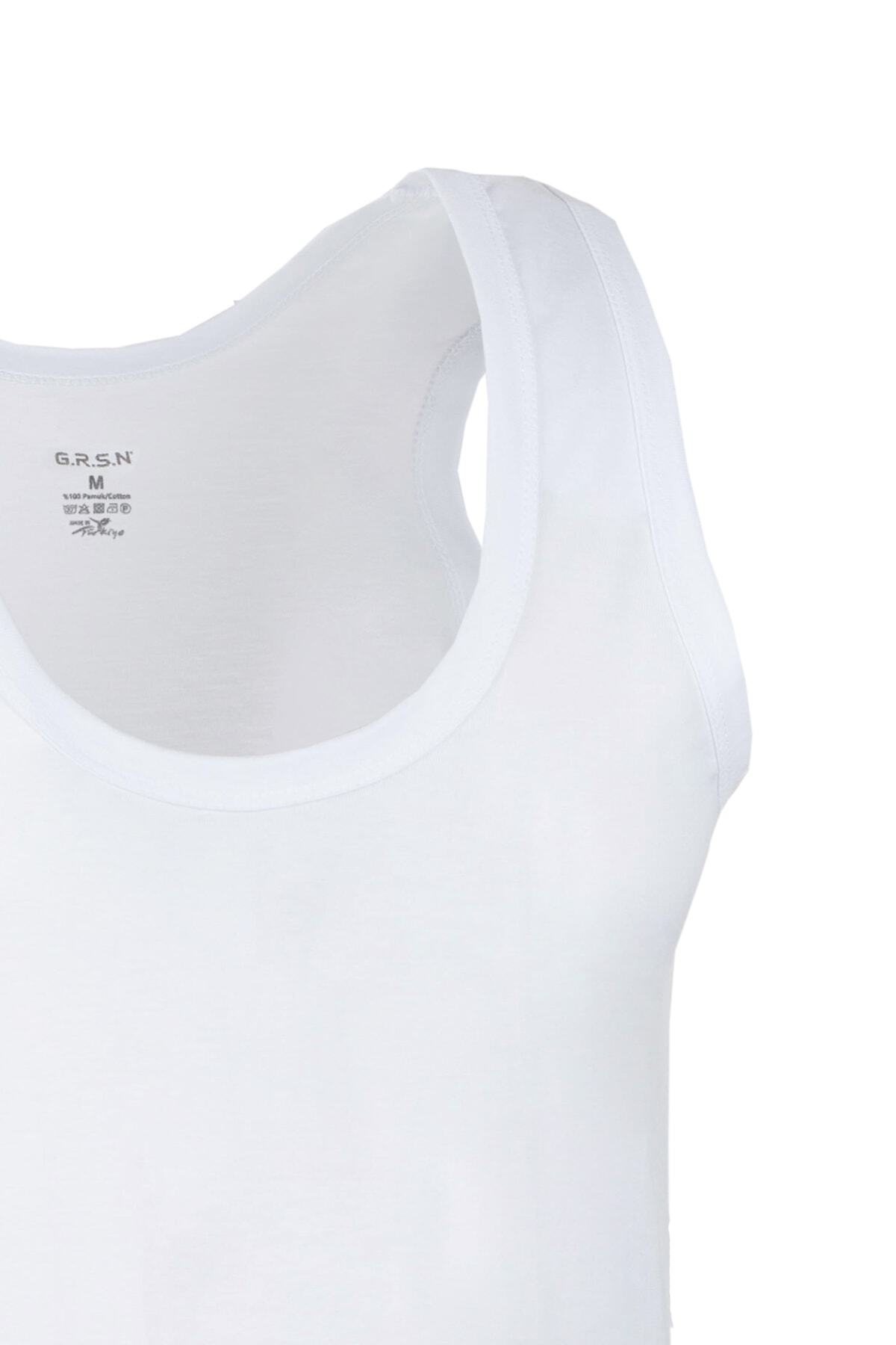 GRSN-6-Piece Boy's White 100% Cotton Soft Breathable Strap Ribbed Tank Top 2