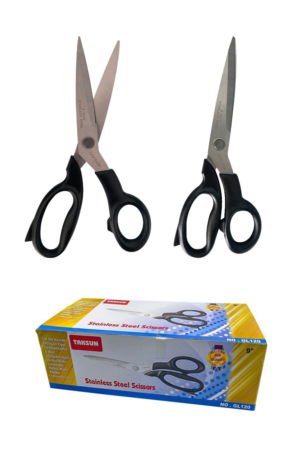 GÜZELYÜZ AVM 12 Adet Taksun Gl120 Terzi Kumaş Makası 23cm 9inç Makas Kaliteli Orijinal Kumaş Kot Paça Keser Gl120