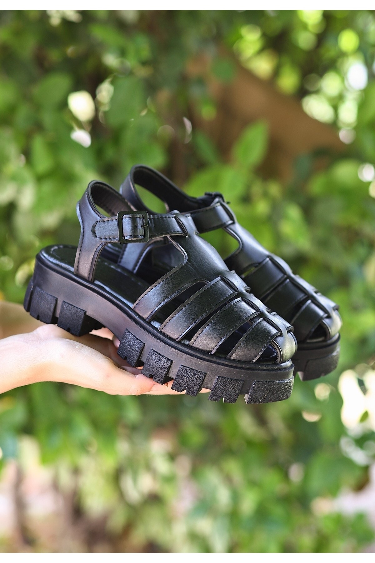 Kadın Siyah Sian Siyah Cilt Sandalet