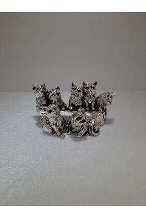 Gümüş Kaplama Kütükde Kediler KBR00818