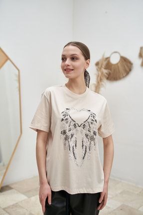 Kadın Pul Payetli T-shirt 9009