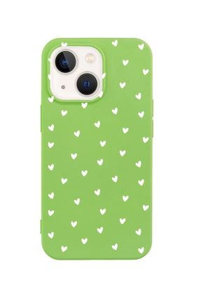 Iphone 13 Minik Kalpler Beyaz Tasarımlı Yeşil Telefon Kılıfı BCIPH13MNKKLPBYZ