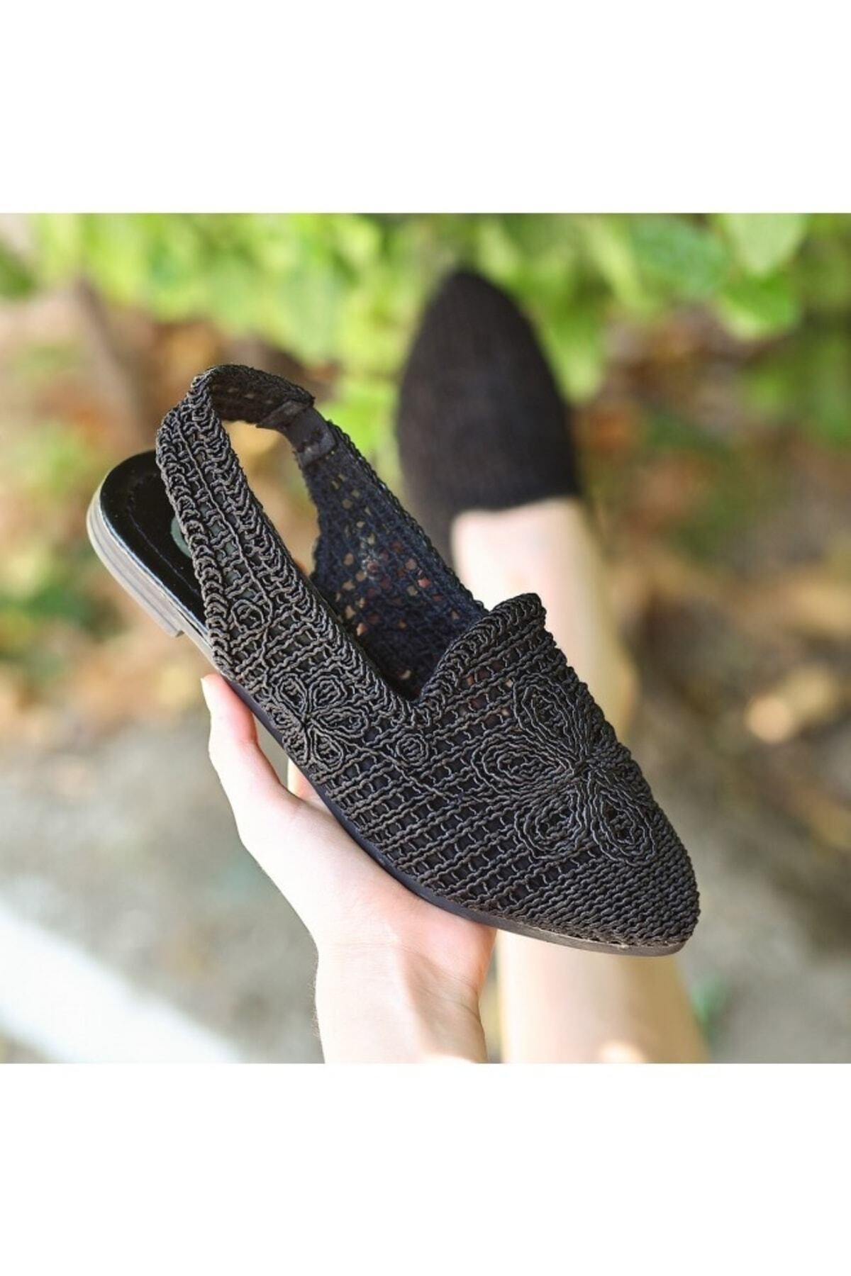 Miay Siyah Örgülü Sandalet Siyah