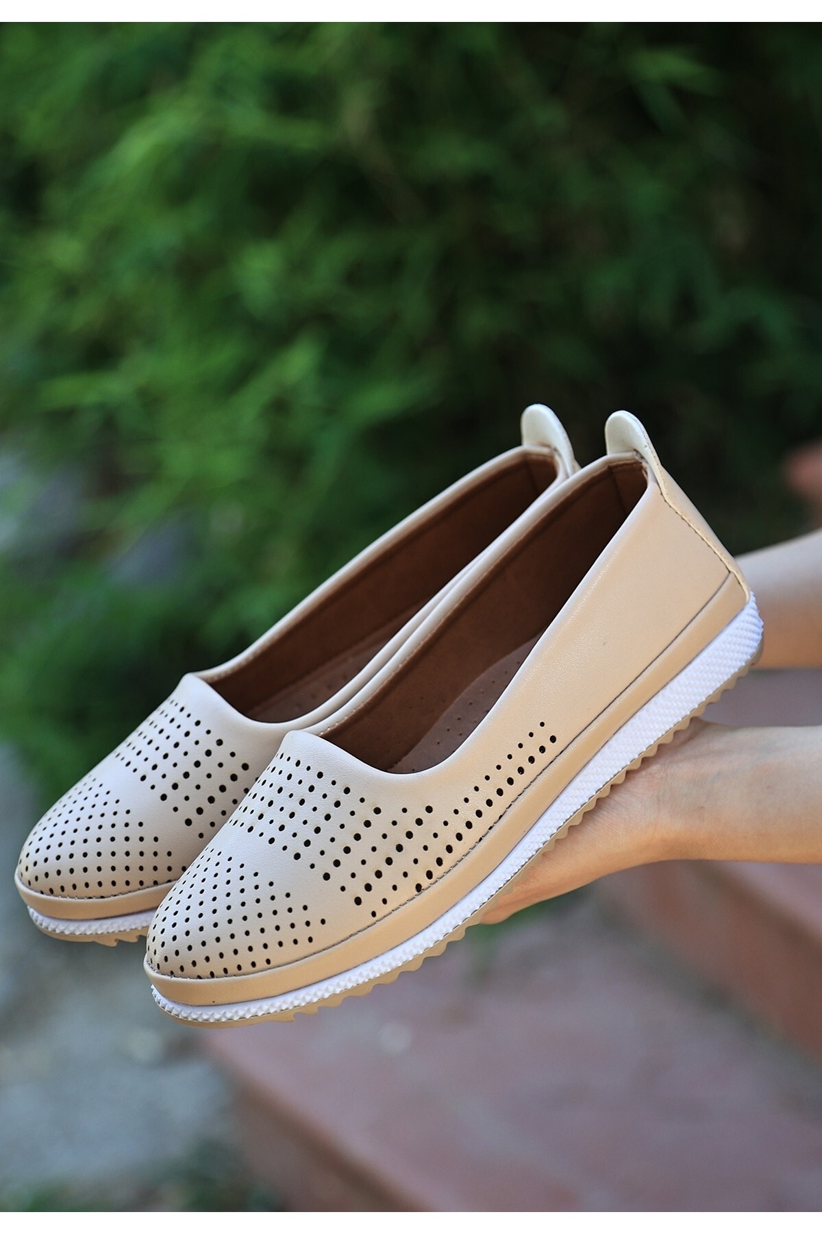 Kadın Krem Liiy Krem Cilt Babet Ayakkabı