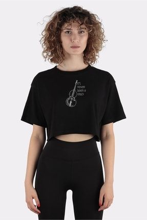 Siyah %100 Pamuk Bisiklet Yaka Crop T-shirt Music Instruments Cello Lovers Shirt_em2023 CS2023