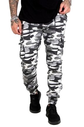 Erkek Siyah-Beyaz Kamuflaj (Askeri) Pantolon OLDEK1601569