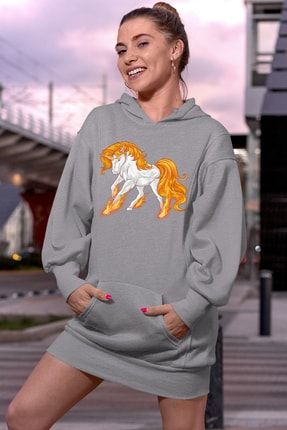 Pegasus Unicorn Gri Elbise Sweatshirt Tunik YNA0526HEBKB