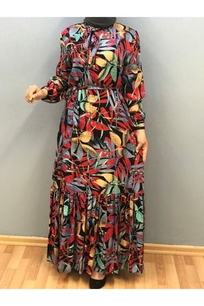 Kadın Yaprak Desenli Yazlık Elbise P12441S5906