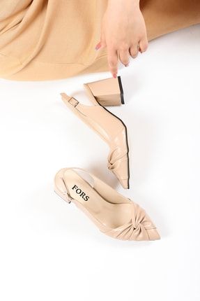 Ten Bej Cilt Pilise Fiyonk Detaylı Arkası Açık Kadın Topuklu Ayakkabı 7,5 Cm B396301