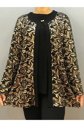 Kadın Gold Pul Detay Desenli Iç Bluzlu Yazlık Büyük Beden Takım P12432S5370