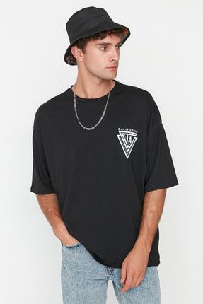 Siyah Erkek Oversize Kısa Kollu Baskılı 100% Pamuklu T-Shirt TMNSS20TS1102