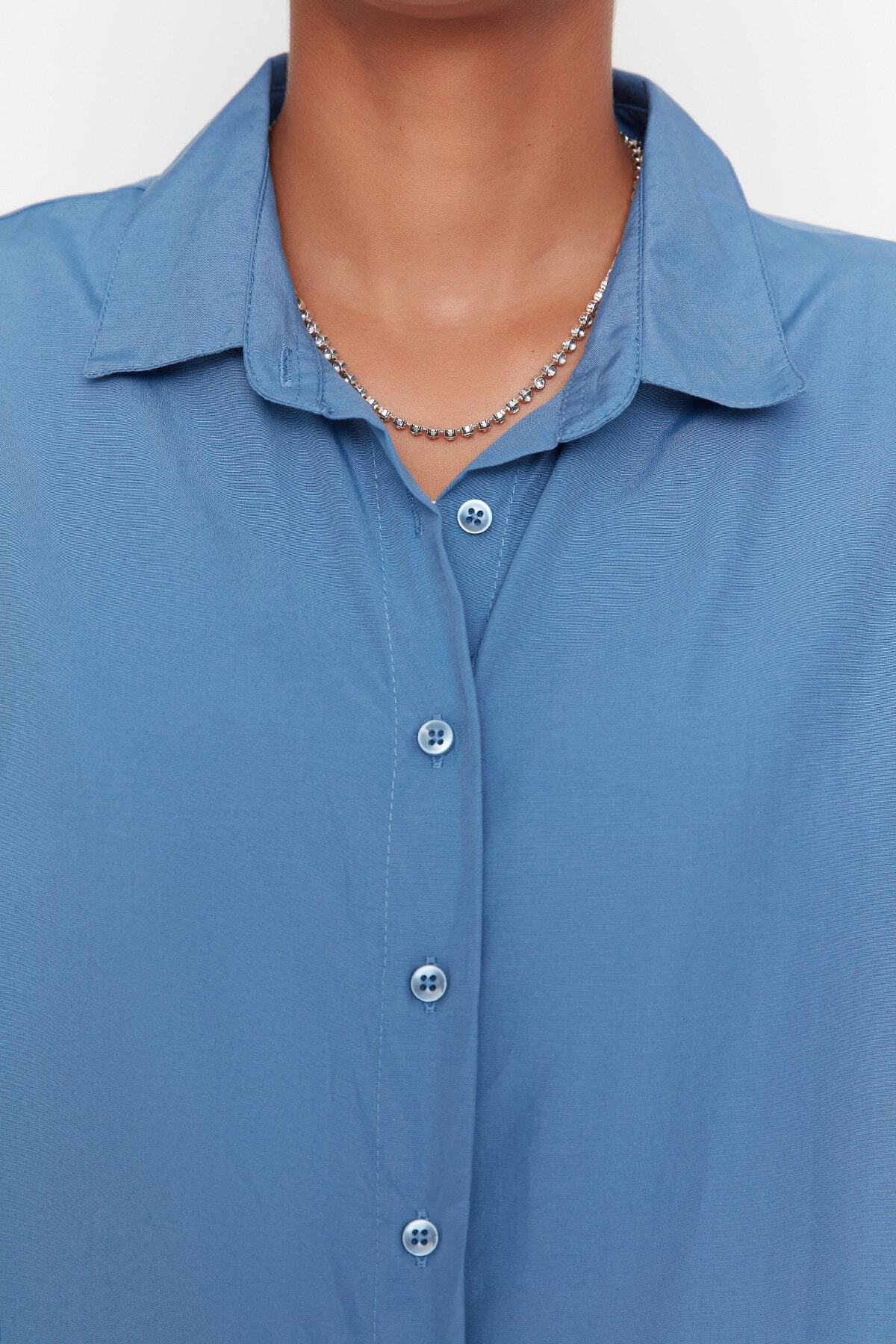 Trendyol Collection-Petrol Loose Fit Cotton Woven Shirt TWOAW20GO0107 4