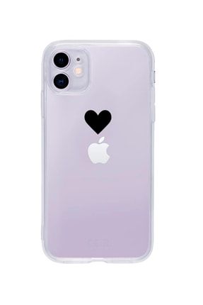 Iphone 11 Tek Kalp Siyah Desenli Şeffaf Telefon Kılıfı BCIPH11SEFTKKLPSYH