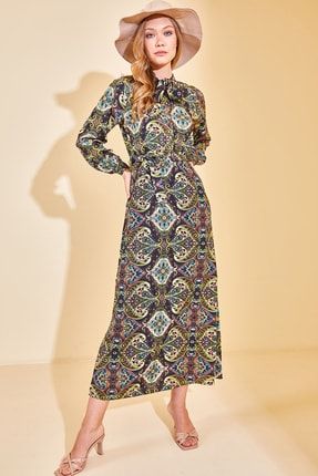 Kadın Lacivert Etnik Desenli Maxi Elbise 2YZK6-12903-14
