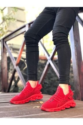 Ba0350 Yüksek Taban Tarz Sneakers Cırt Detaylı Kırmızı Erkek Spor Ayakkabısı BA0350-KRMZ