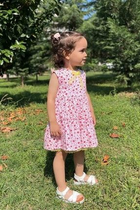 Dantel Kurdele Detaylı Kolsuz Çiçekli Kız Çocuk Bebek Elbise 86BB6