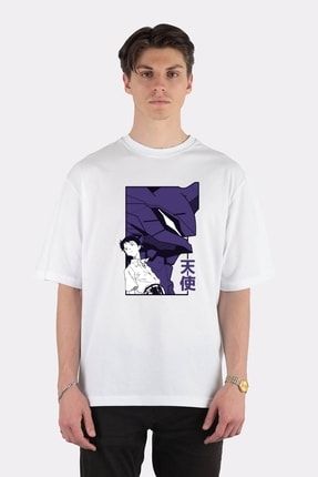Unisex Beyaz Oversize T-shirt Evangelion Eva Shinji AN1032