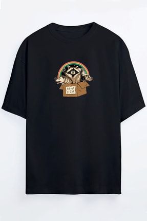 Rakun Çetesi Baskılı Oversize Unisex T-shirt