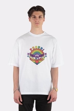 Unisex Beyaz Oversize T-shirt Lgbtq - Gay Pride - Rainbow Design TT1305