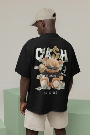 Cash Is King Sırt Baskılı Bisiklet Yaka Siyah T-shirt CIK40SRT139