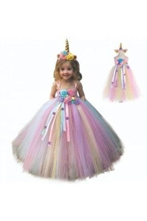Kız Çocuk Renkli Doğum Günü Unicorn Elbisesi,unicorn Tütü Elbise bbanew4