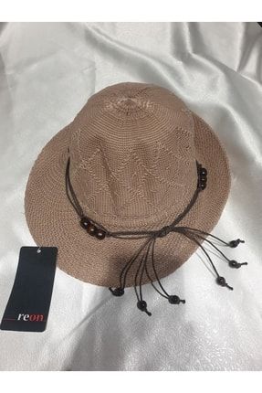 Kahverengi Kadın Hasır Şapka Puantiye Detaylı Plaj Şapkası 0013SP
