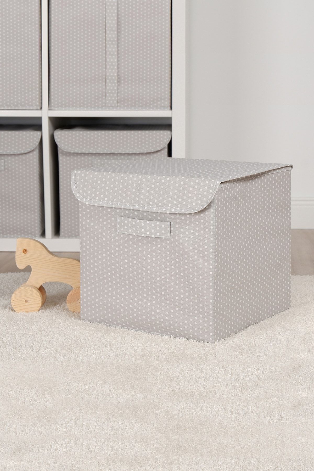 Ocean Home Textile Grau gepunktete Kinderzimmer-Spielzeug-Organizer,  zusammenklappbare Aufbewahrungsbox mit Deckel, 30 x 30 x 30 cm - Trendyol