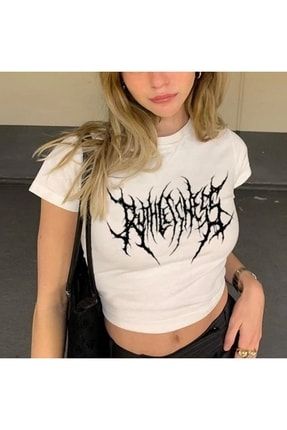 Gothic Punk Beyaz Yarım Kadın T-shirt ahlgothicpunkbeyazyarimtshirt