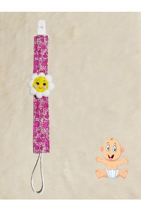 Emzik Askısı Zinciri Seti - Emzik Tutacağı - Bebek Hediyesi Pamuklu Kumaş 25 Cm Fuşya Çiçek Modelli EMZİASKIÇİÇEK1