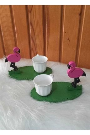Ahşap El Yapımı Ve Boyaması Levami Flamingo Model 2'li Kahve Çay Fincan Sunum Tabağı Fincan Altlığı 665478541212