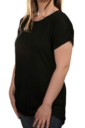 Kadın Siyah Sırtı Atlet Detaylı Önü Düz Salaş T-shirt 888-011