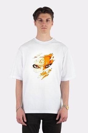 Unisex Beyaz Oversize T-shirt Naruto Amazing Face AA1248