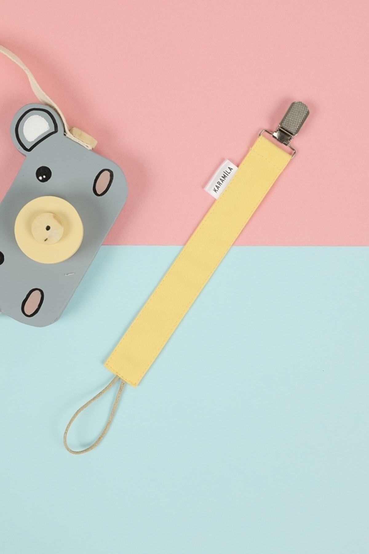 KARAMİLA 2'li Sarı - Bej Renk %100 Pamuk Kumaş Bebek Emzik Askısı - Emzik Zinciri - Emzik Tutacağı fotoğrafı 3 (önizleme)