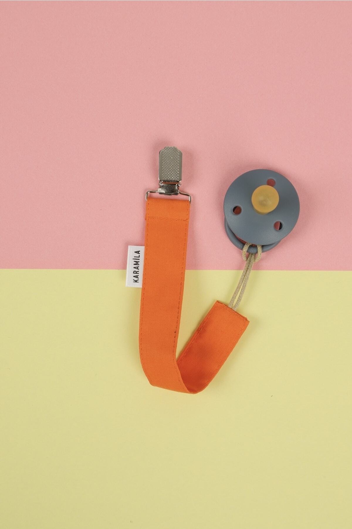 KARAMİLA %100 Pamuk 2'li Turuncu Bej Renk Kumaş Bebek Emzik Askısı - Emzik Zinciri - Emzik Tutacağı fotoğrafı 2 (önizleme)