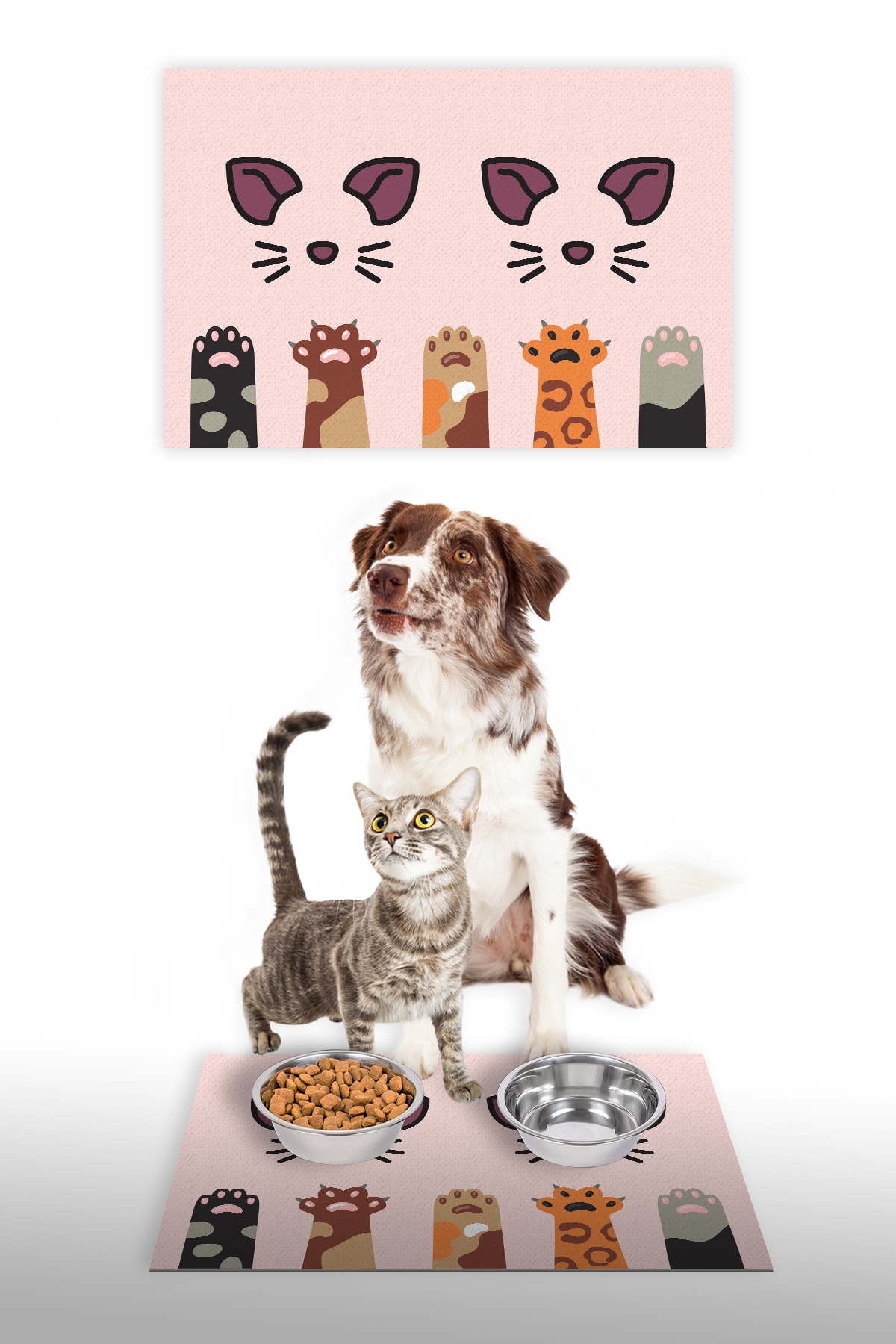 Vagonik Dijital Baskılı Dekoratif Çok Amaçlı Mama Altlığı Mama Paspası