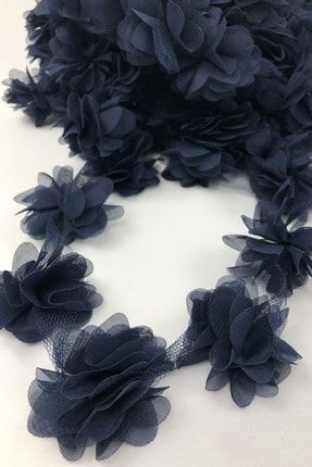 Lacivert 1m Gül Lazer Kesim Çiçek 12-13 Adet Organze Tül Kenar Süsü Tekstil Tasarım Kumaşı Yapay Süs AKERLAZERKESSSSIMGUL1METREURUNU
