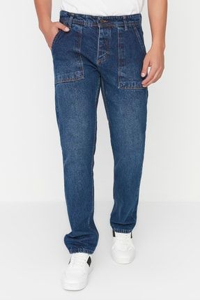Erkek Lacivert Straight Fit Jeans Kot Pantolon TMNAW23JE00003