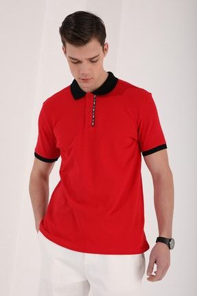 Kırmızı Erkek Basic Çift Düğmeli Standart Kalıp Polo Yaka T-shirt - 87944 T10ER-87944