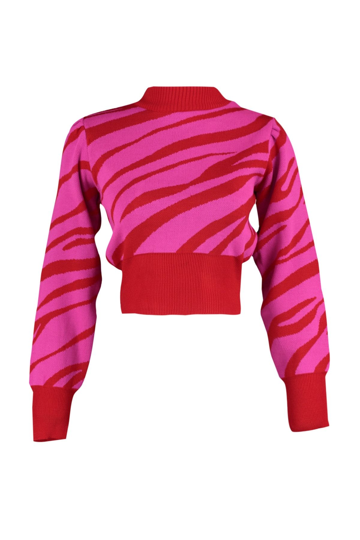 Trendyol Collection-Pulover din tricot cu model cu flori de rodie și zebră TWOAW21KZ0010 6