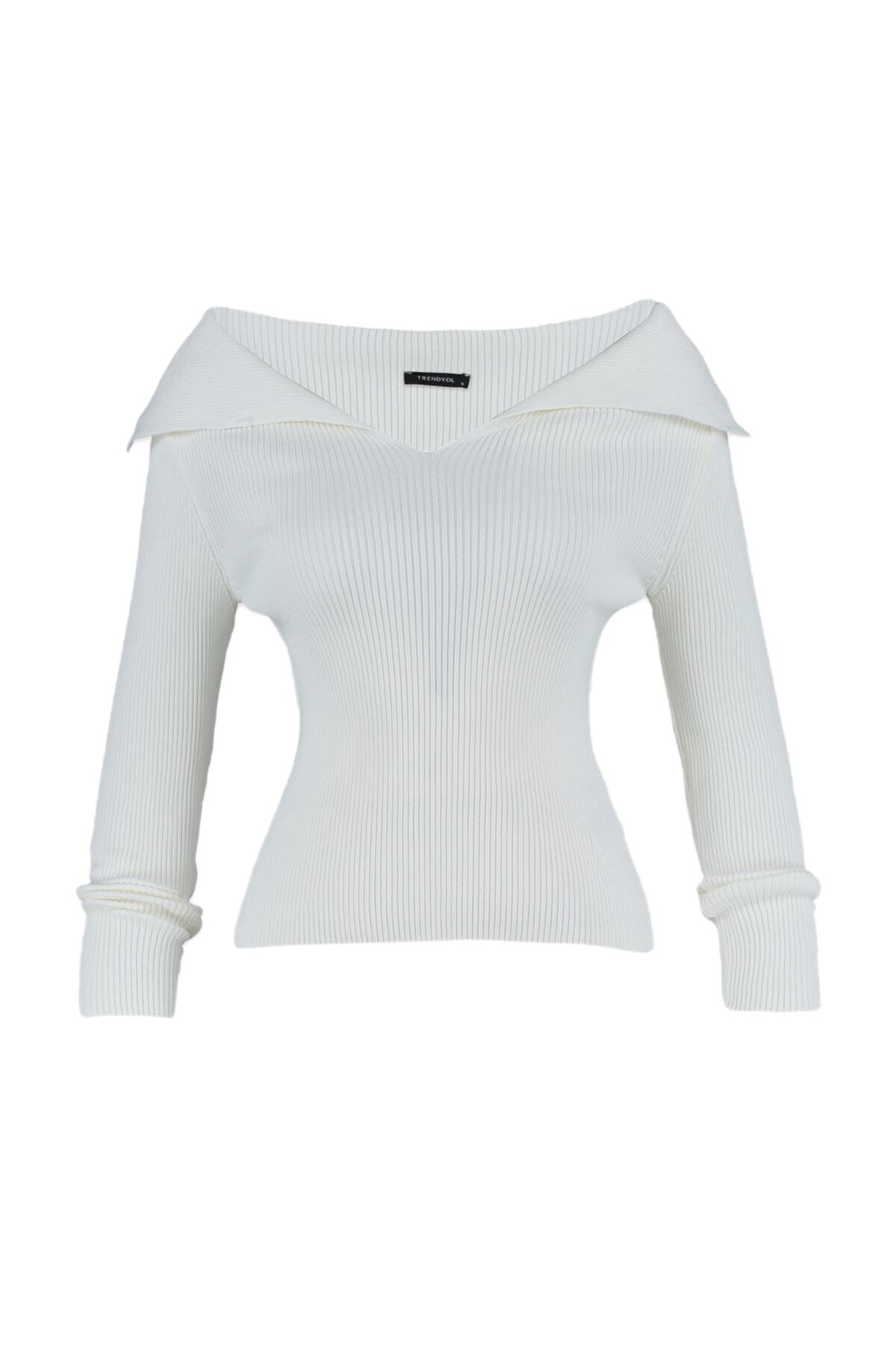 Trendyolmilla  Ekru Carmen Yaka Triko Kazak TWOAW22KZ0993 - Görsel 8