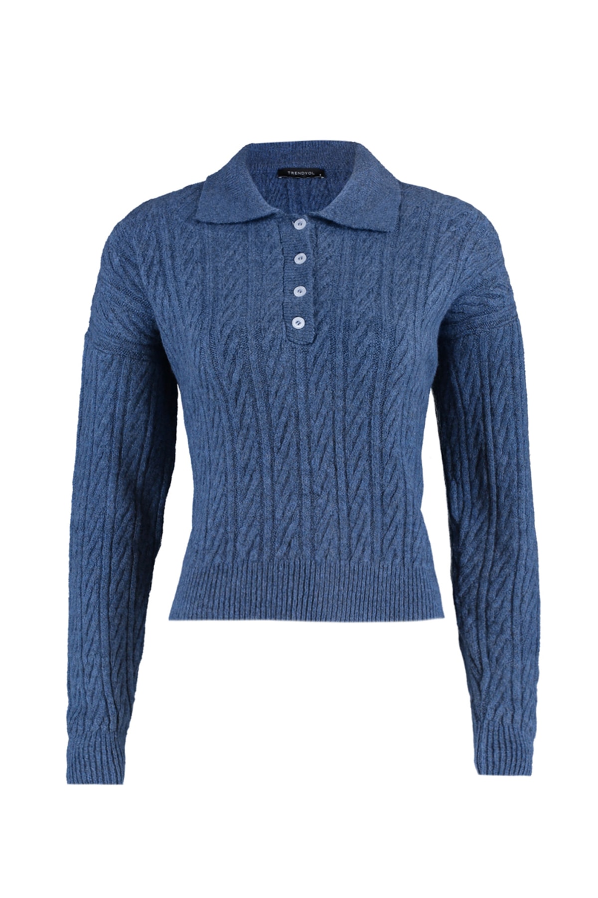 Trendyolmilla  Indigo Geniş Kalıp Yumuşak Dokulu Triko Kazak TWOAW21KZ2635 - Görsel 7