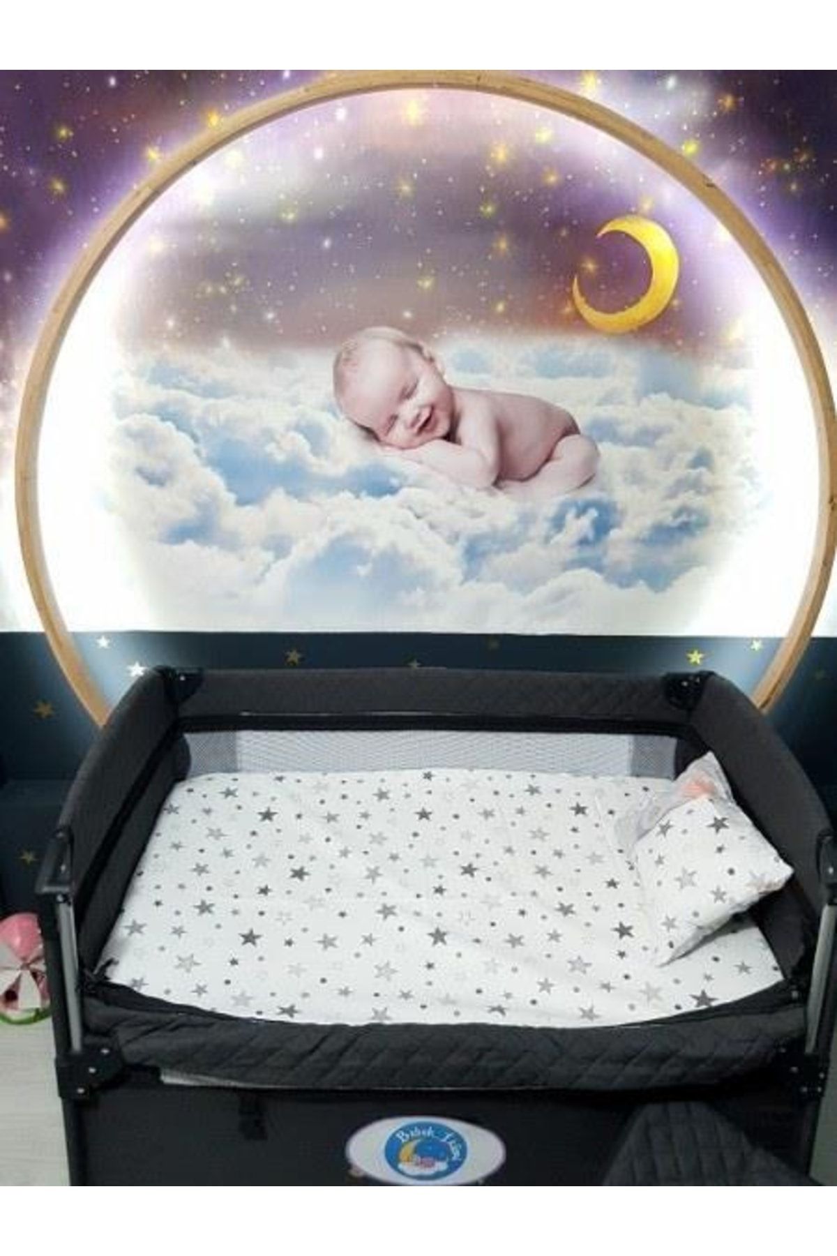 bebek iklimi 70x120 Baby Sleeping Set with Mosquito Net Cloud Pattern 12 Pieces Compatible with Park Cribs crib is not included