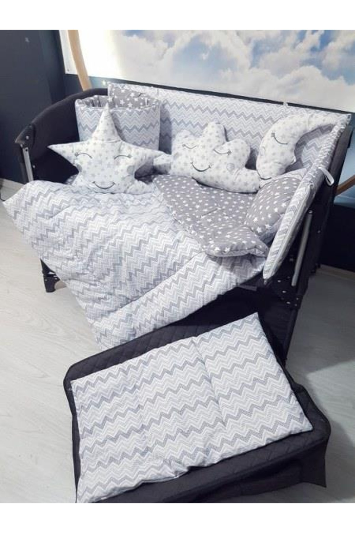 bebek_iklimi 70x120 Bebek Uyku Seti Cibinlikli Ince Zigzag Desen Park Beşiklere Uyumlu 12 Parça (beşik Hariçtir) fotoğrafı 6 (önizleme)