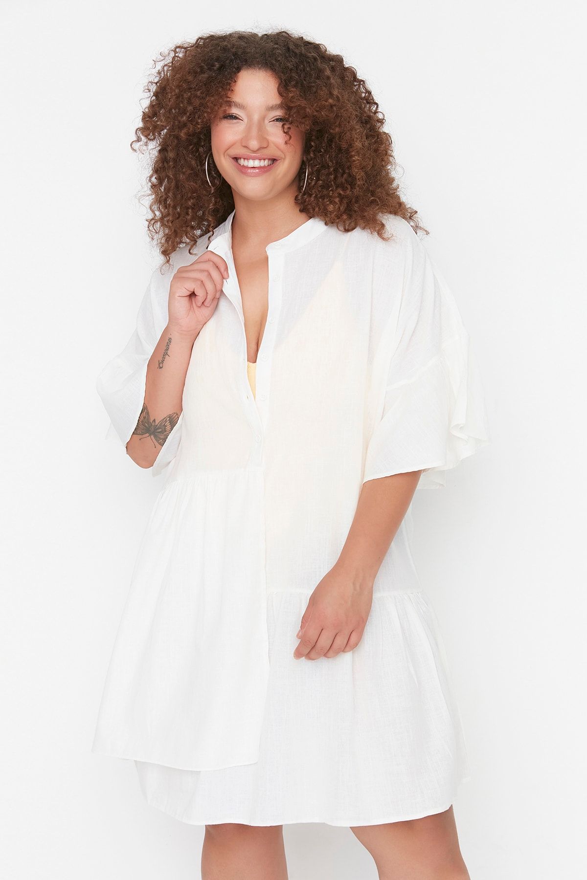 Trendyol Curve Große - - Blusenkleid - in Weiß Trendyol Kleid Größen